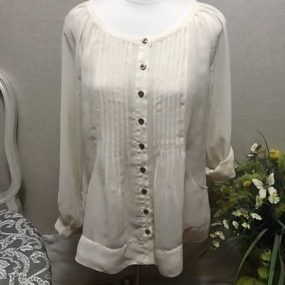 Grace Elements White‎ Pleated Blouse M